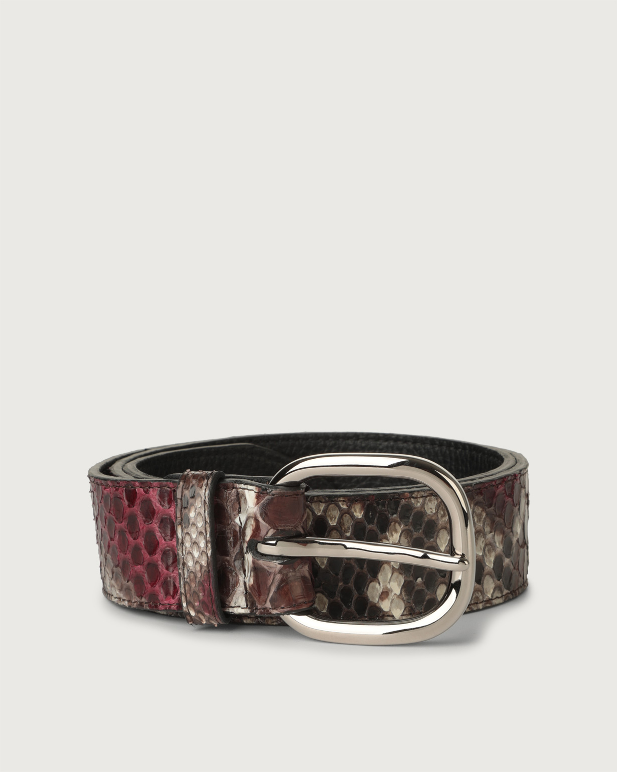 ORCIANI Naponos python leather belt with metal eyelets, color Bordeaux