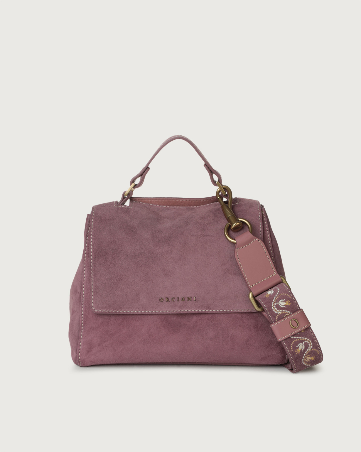 Orciani Borsa Sveva Naif White Piccola a mano in suede con