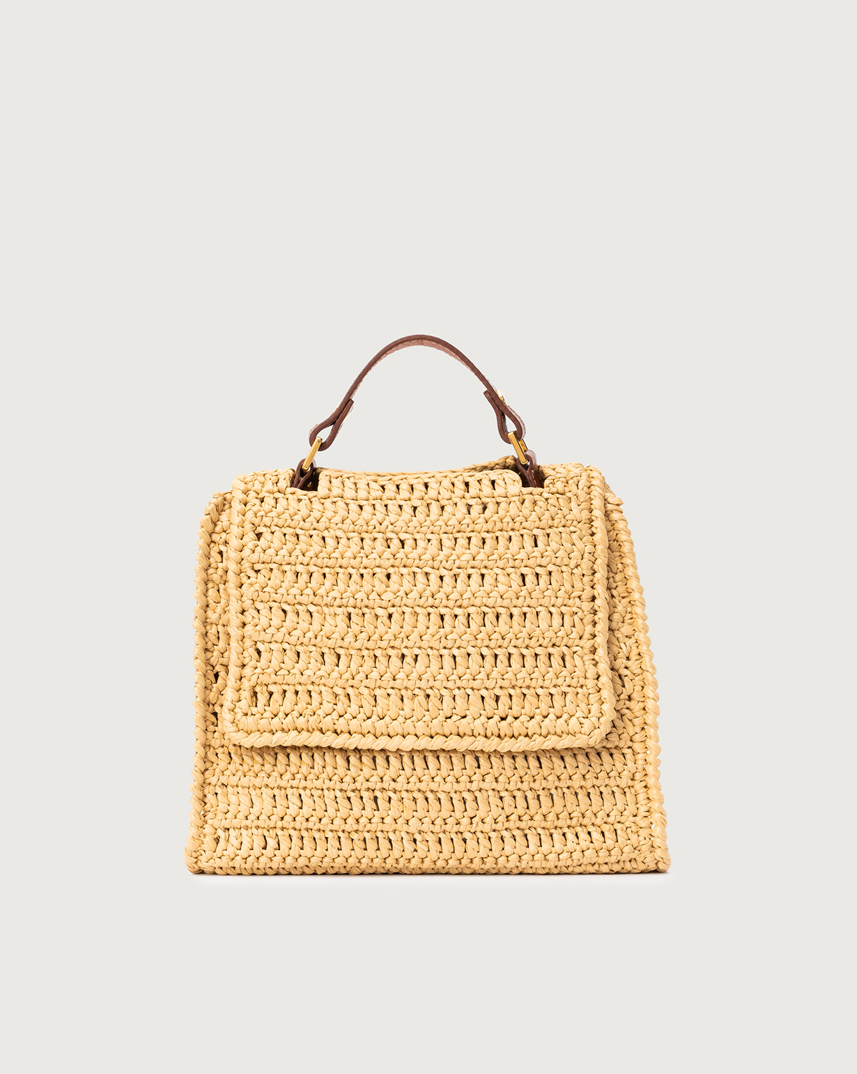 ORCIANI Sveva Ponza Small hand-crocheted raffia handbag, color Cognac