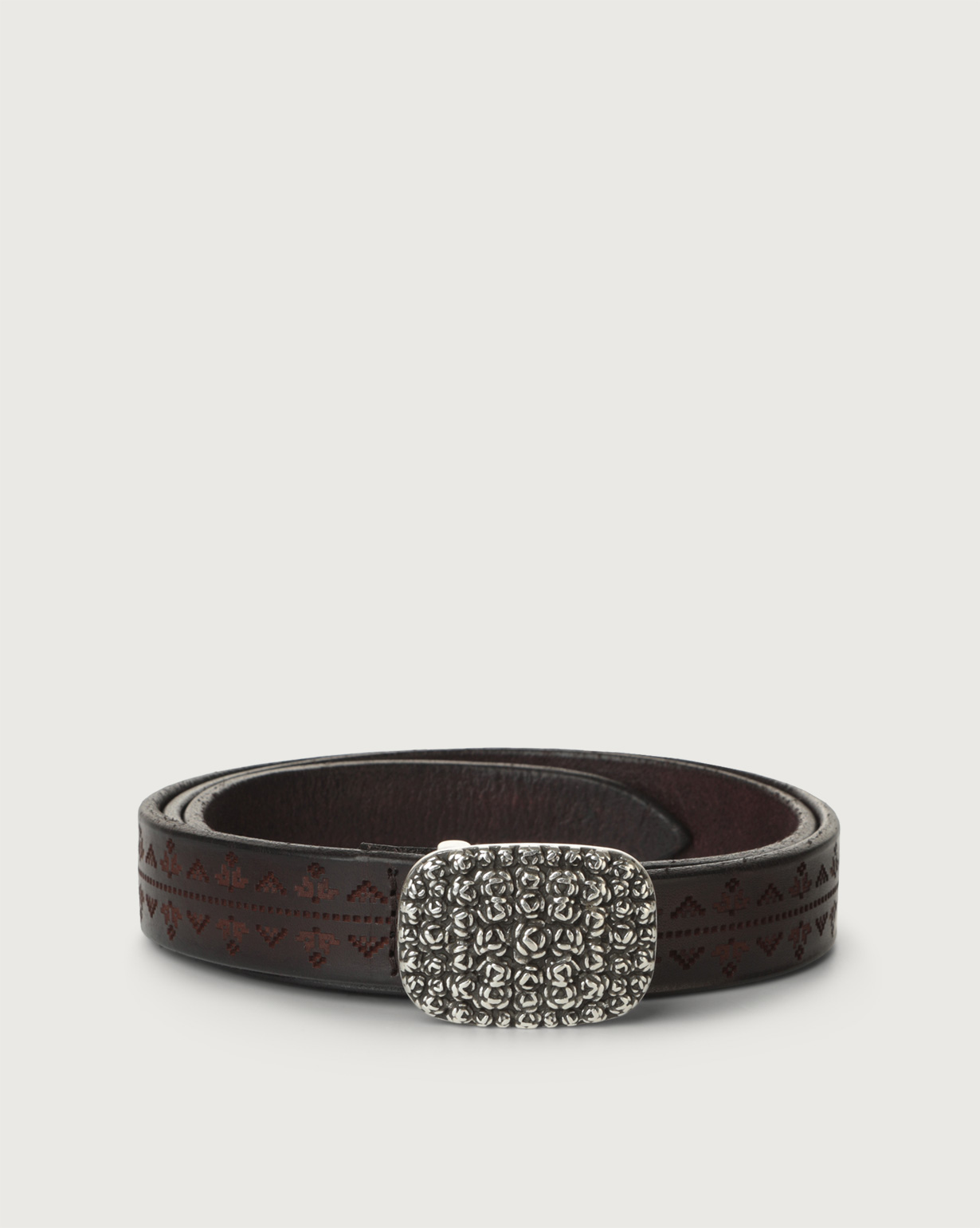 ORCIANI Bull Soft leather belt engraved buckle. , color Chocolate