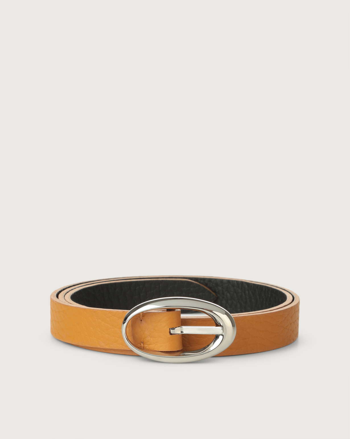 ORCIANI Soft Double leather belt with oval buckle. , color Cognac+