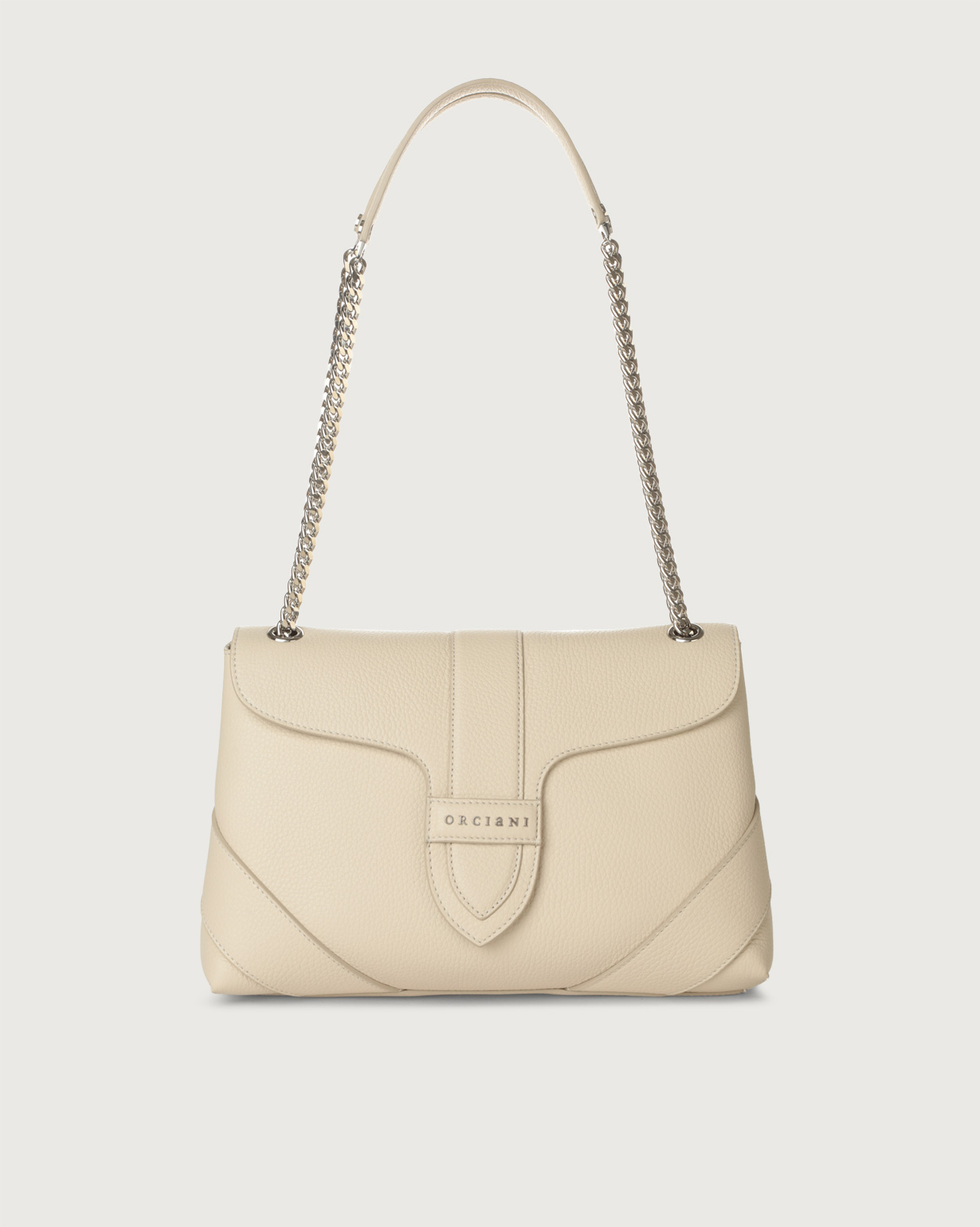 Orciani Borsa a spalla Alma Sense Large in pelle, colore ACQUA BIANCA