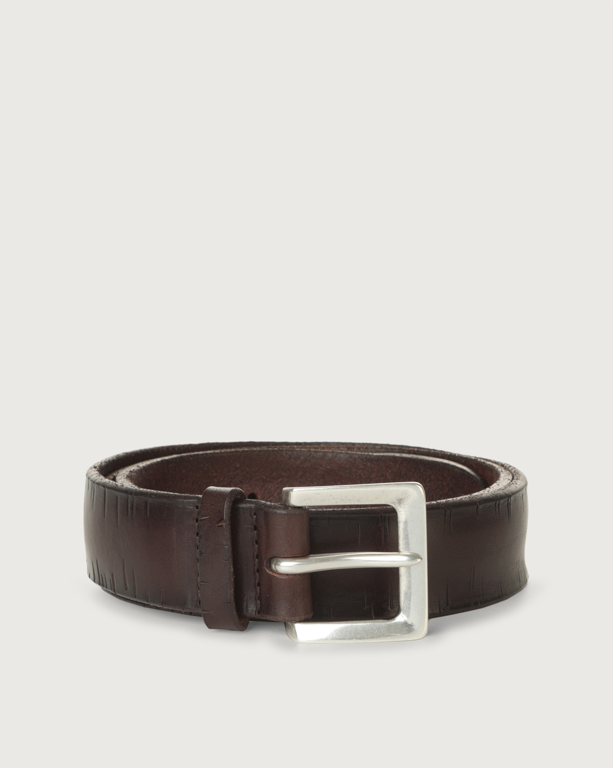 ORCIANI Bull Soft engraved leather belt. , color Chocolate