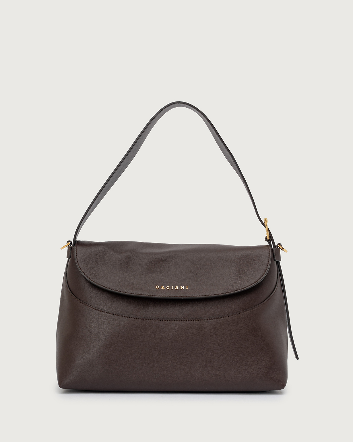 ORCIANI Nana Nappa leather shoulder bag with strap, color chocolate