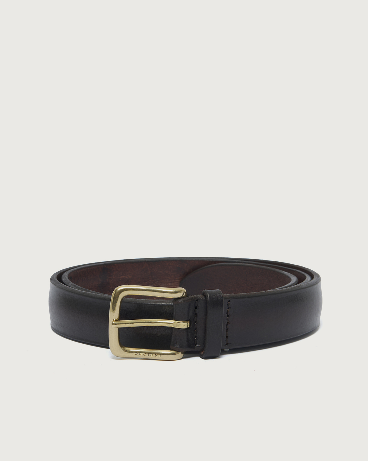 ORCIANI Bull Soft leather belt brass buckle 3 cm. , color Chocolate