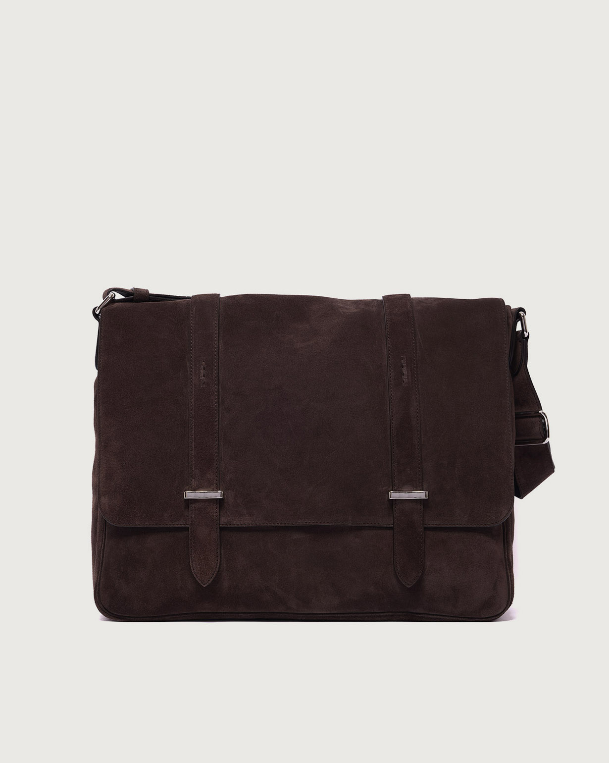 ORCIANI Jones Peach suede leather messenger bag. , color chocolate