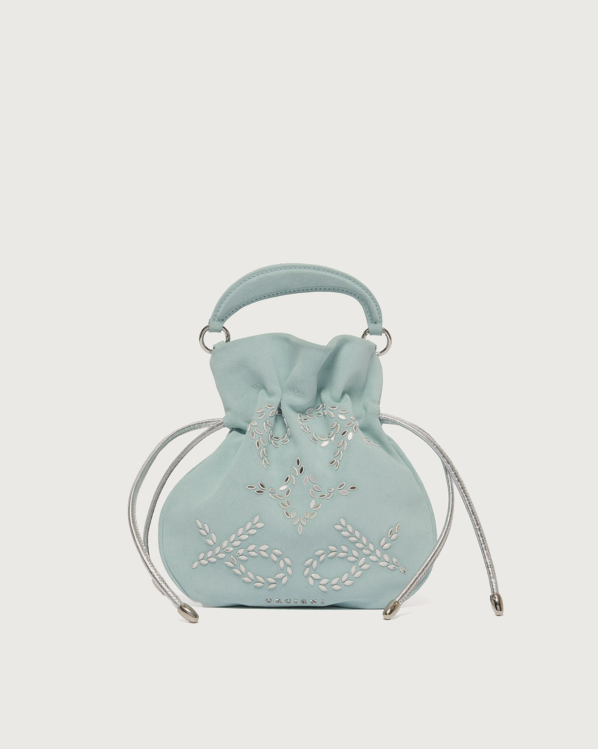 モルダバイト ORCIANI Juice Peach Gem suede leather mini bag. , color light green