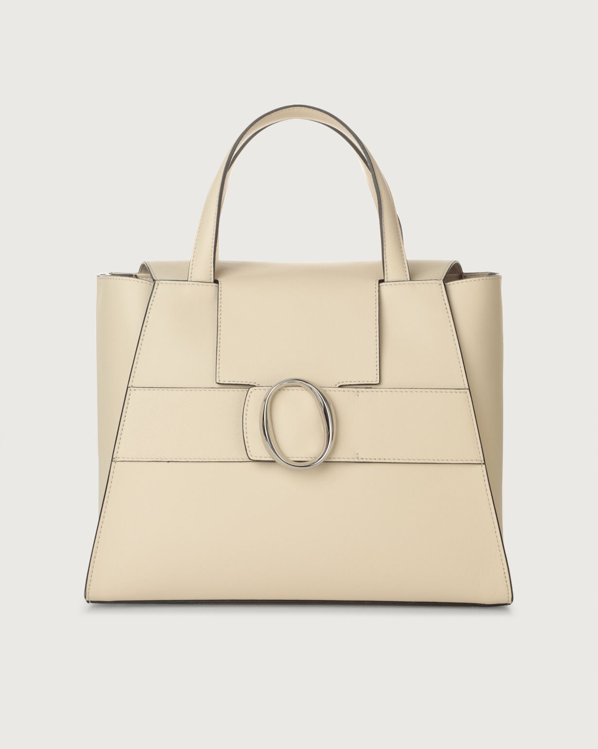 ORCIANI Ofelia Liberty large leather handbag with strap. , color Ivory