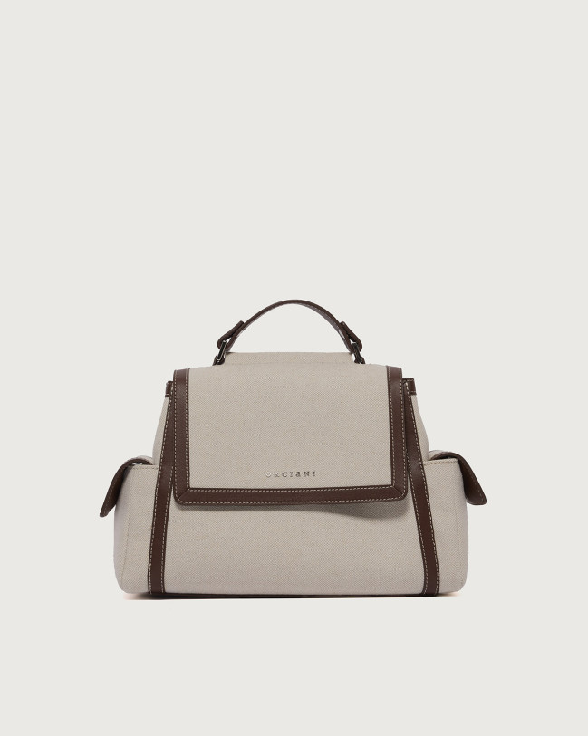 Orciani Borsa Sveva Savana Cargo Small a mano in canvas e pelle con tracolla Pelle e cotone COCOA