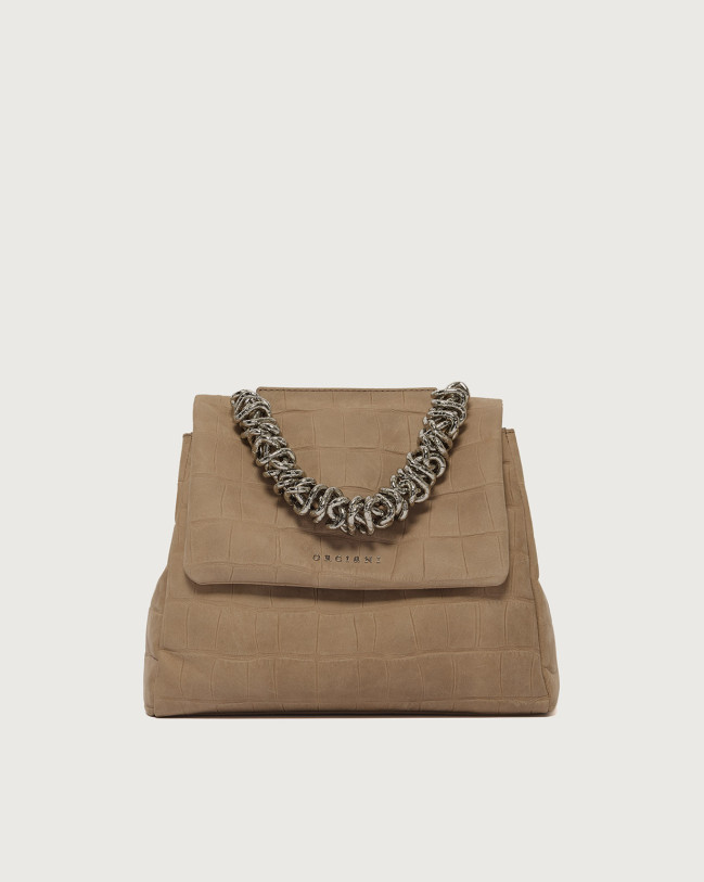 Orciani Borsa Sveva Twilight Piccola a mano in nabuk stampa cocco Pelle nabuk BISCOTTO