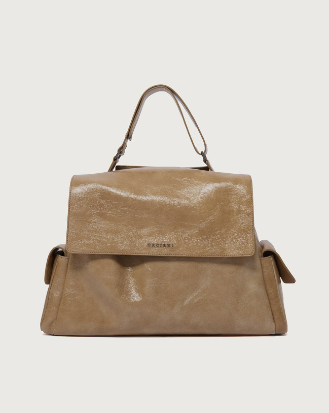 Orciani Borsa Sveva Stark Cargo Large a spalla in pelle con tracolla Pelle lucida BISCOTTO