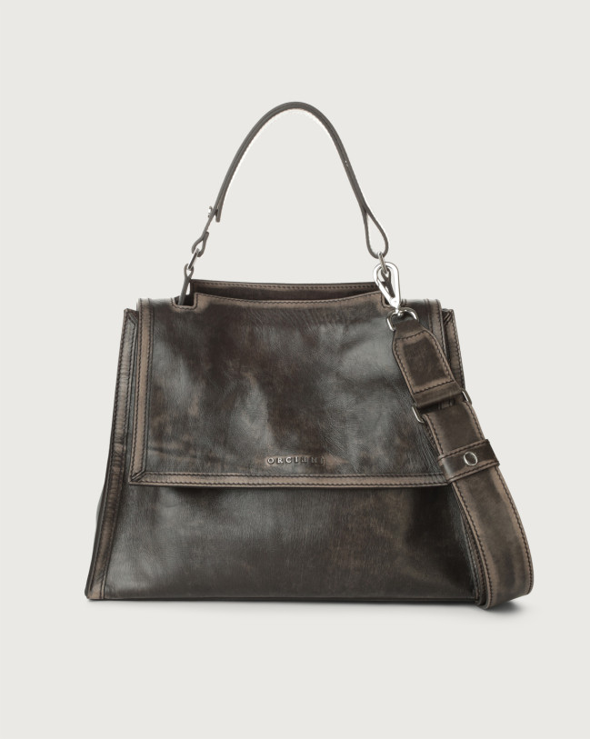 Orciani Sveva Delavè Medium leather handbag with strap Pelle FANGO