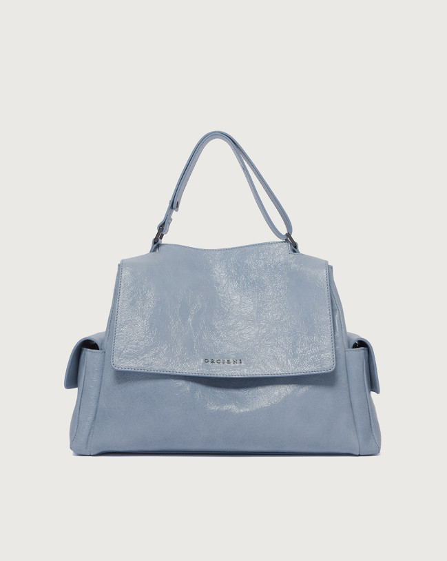 Orciani Borsa Sveva Stark Cargo Midi a spalla in pelle con tracolla Pelle lucida CIELO