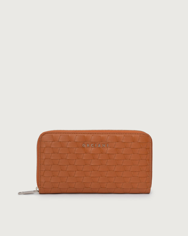 Orciani Portafoglio zip around Nappa Woven in pelle Pelle intrecciata AMBER