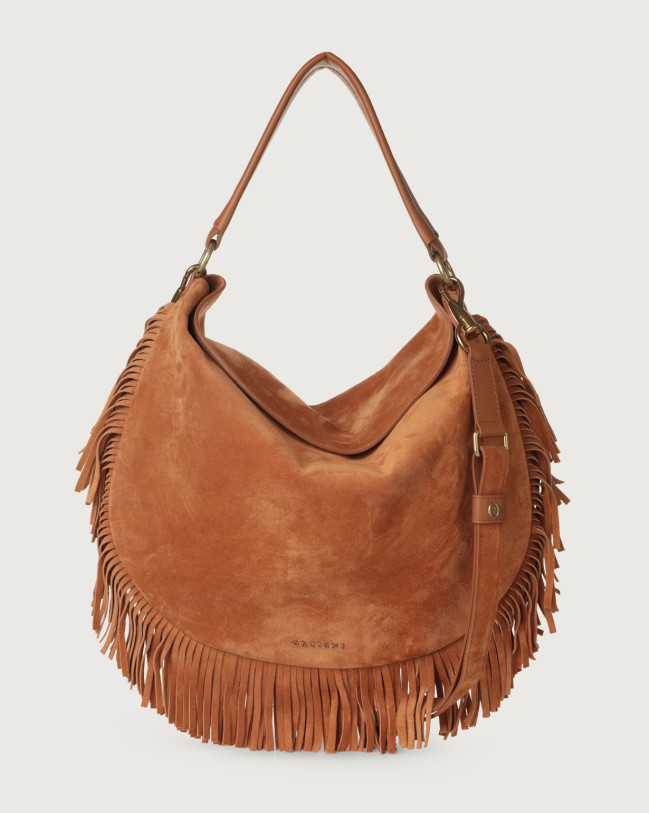 Orciani Borsa Pong Naif Fringe a spalla in suede con tracolla Camoscio AMBRA