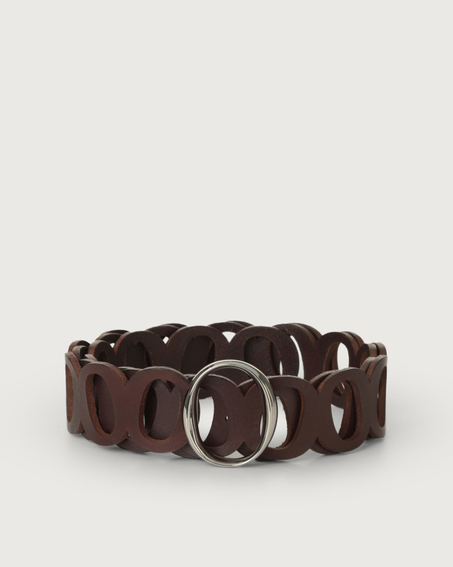 Orciani Cintura monogram Bull Soft in cuoio fibbia palladio Pelle BRUCIATO