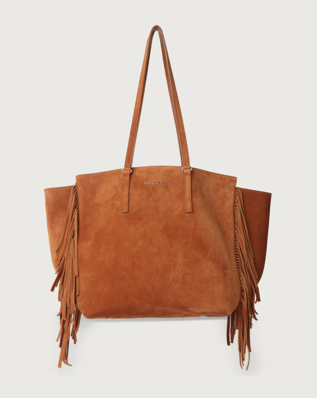 Orciani Borsa tote a spalla Ava Naif Fringe in suede Camoscio AMBRA