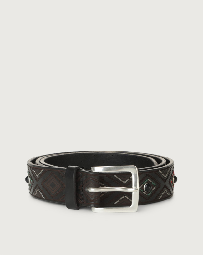 Orciani Cintura Bull Gaucho in cuoio con cabochon Pelle NERO