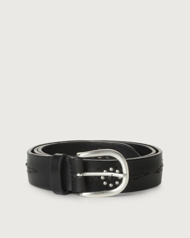 Orciani Cintura Bull Soft in cuoio con cabochon Pelle NERO