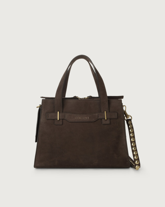 Orciani Borsa a mano POSH medium Nabucco Ball in pelle nubuck e tracolla con sfere Nubuck T.MORO