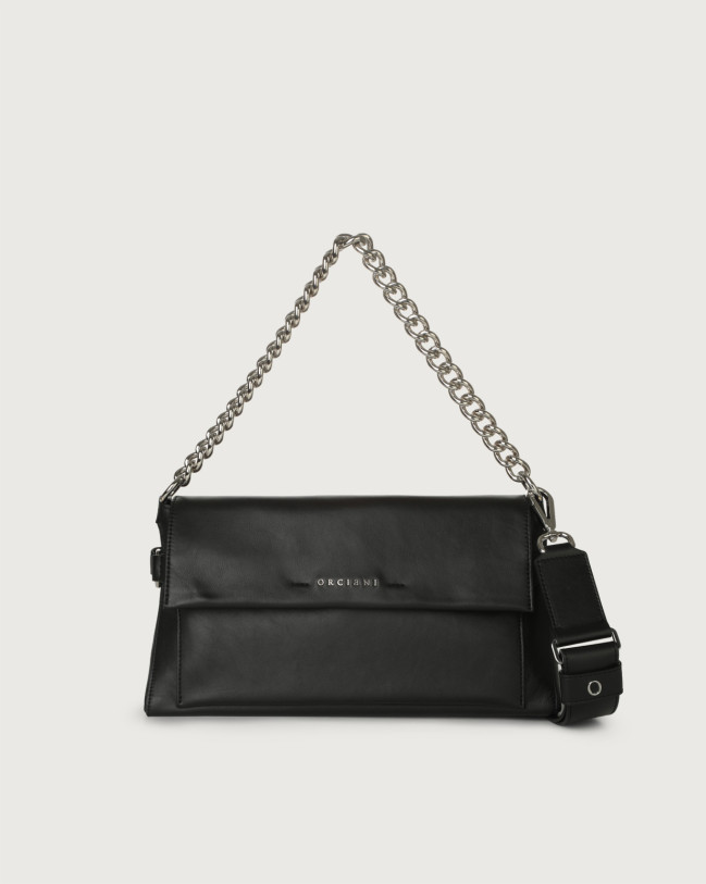 Orciani Borsa a spalla Missy Longuette in vitello liscio con catena e tracolla Pelle NERO