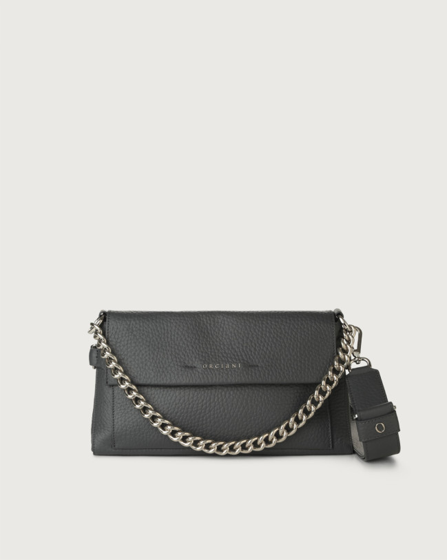 Orciani Borsa a spalla Missy Longuette Soft in pelle con catena e tracolla Pelle martellata PIOMBO