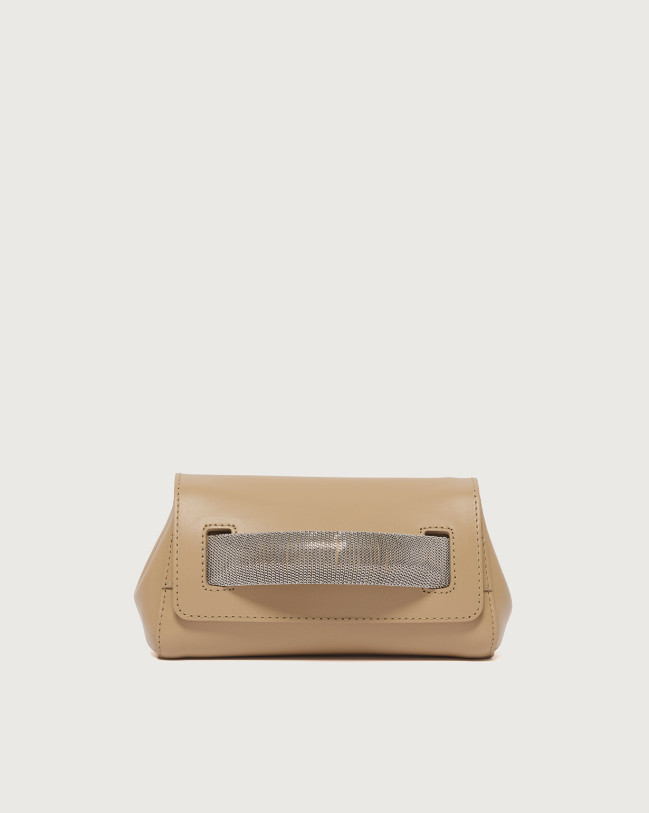 Orciani Clutch Gossip Alba Chain in pelle Pelle liscia BISCOTTO