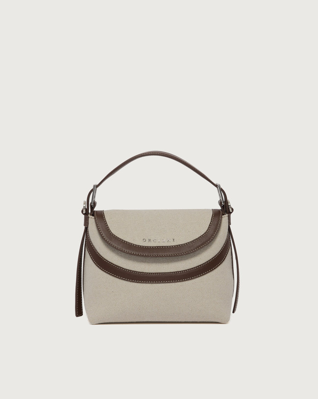 Orciani Borsa Nana Savana Small a mano in canvas e pelle con tracolla Pelle e cotone COCOA