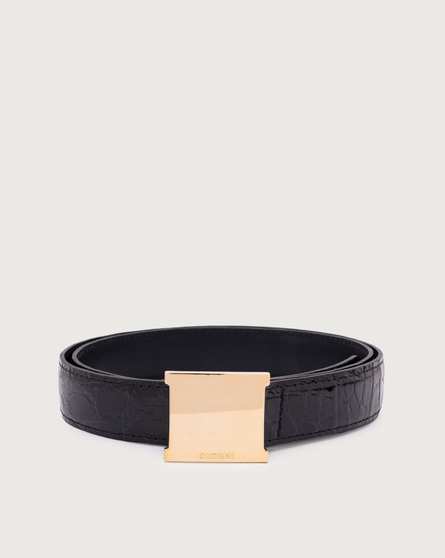 Orciani Cintura classica Cocco Fianco Lucido B in coccodrillo 2,8 cm Coccodrillo NERO