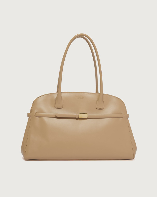 Orciani Borsa Aura Alba Large a spalla in pelle con tracolla Pelle, Pelle liscia BISCOTTO