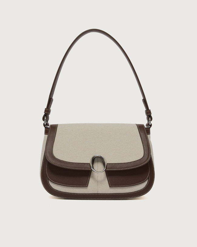 Orciani Borsa Kate Savana Small a spalla in canvas e pelle con tracolla Pelle e cotone COCOA