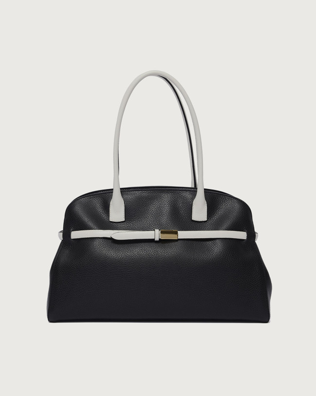 Orciani Borsa Aura Black & White Large a spalla in pelle Pelle martellata NERO