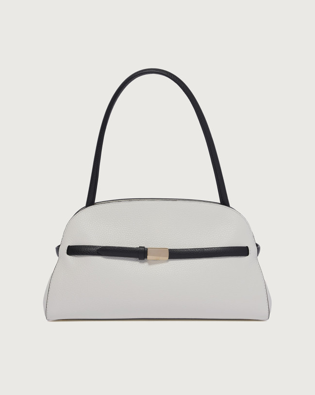 Orciani Borsa Aura Black & White Longuette a spalla Pelle martellata BIANCO