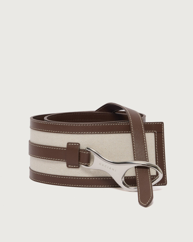 Orciani Bustier Savana in canvas e pelle 9 cm Pelle e cotone COCOA