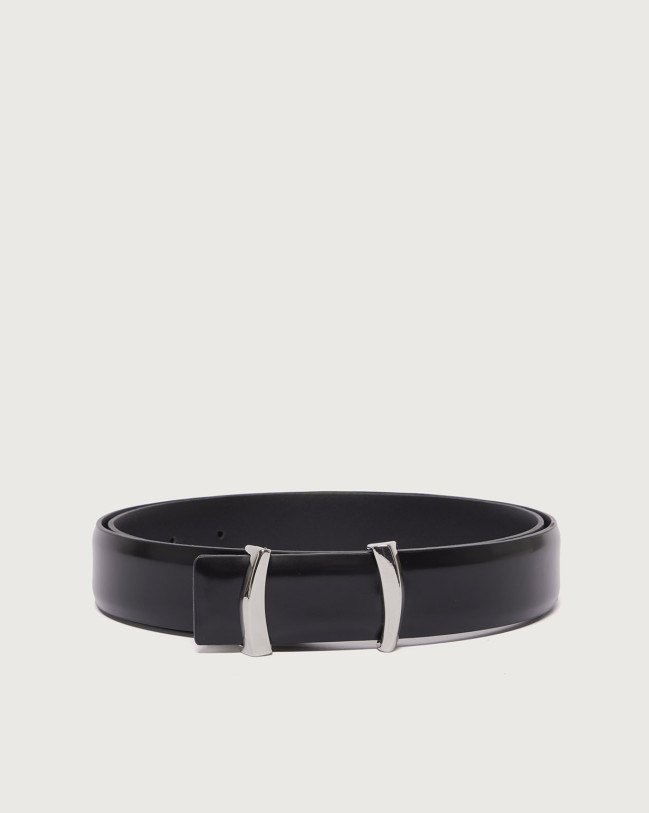 Orciani Cintura classica Iconic Brackets Calf in pelle 3,5 cm Pelle NERO