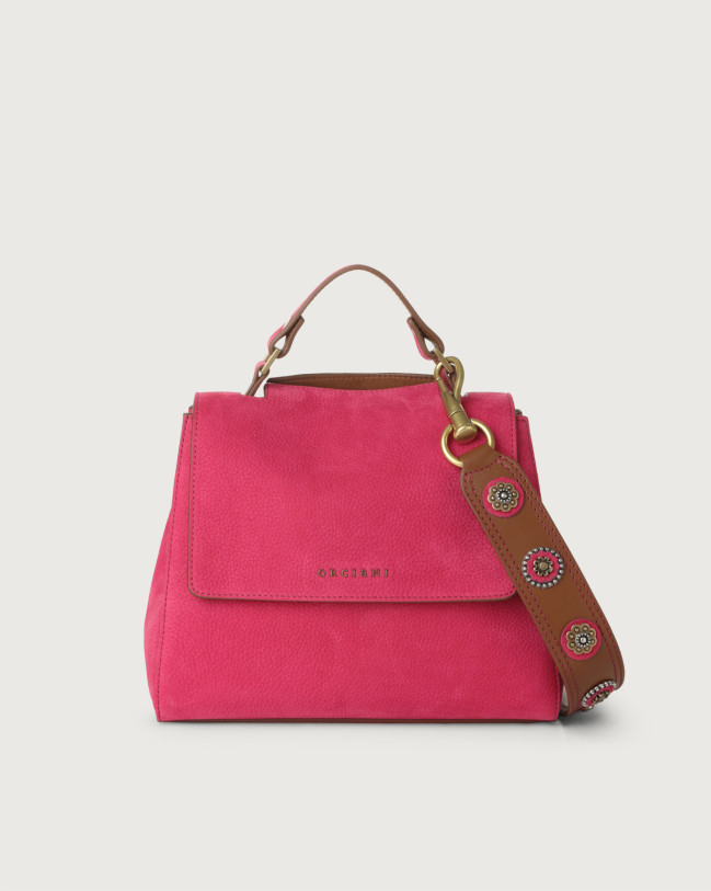 Orciani Borsa Sveva Piccola Nabucco Tan in nubuck a mano con tracolla Nubuck, Pelle FUCSIA