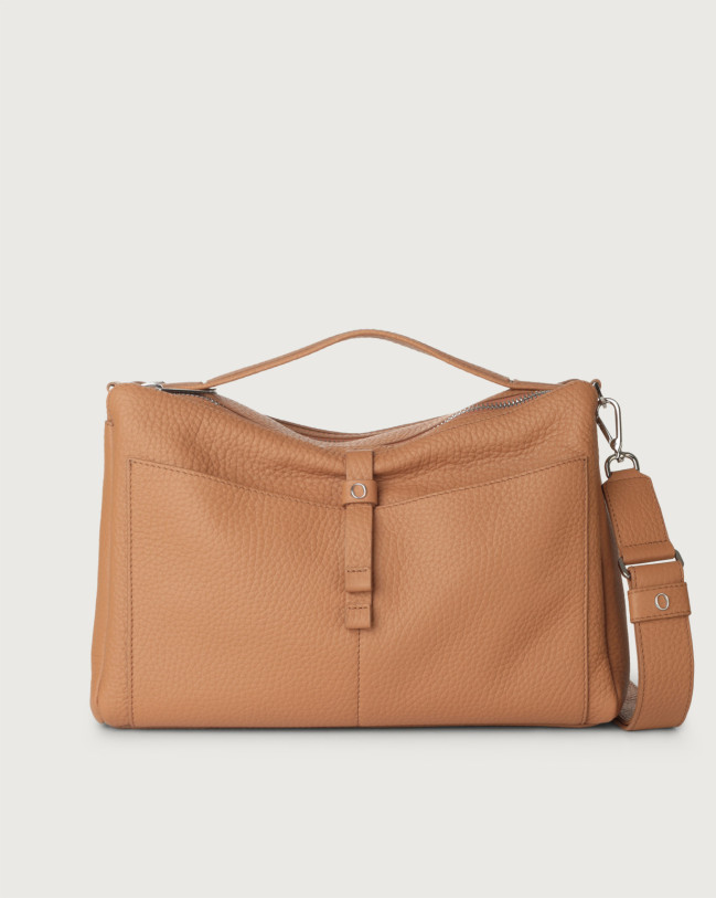 Orciani Borsa Bauletto Boxy Soft in pelle con tracolla Pelle martellata MANDORLA