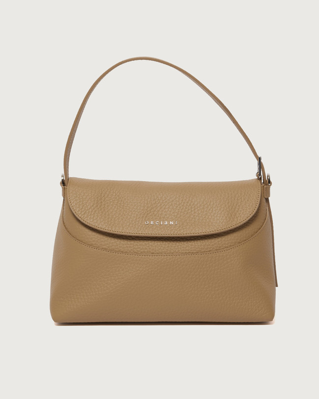 Orciani Borsa Nana Soft Midi a spalla in pelle martellata con tracolla Pelle martellata BISCOTTO