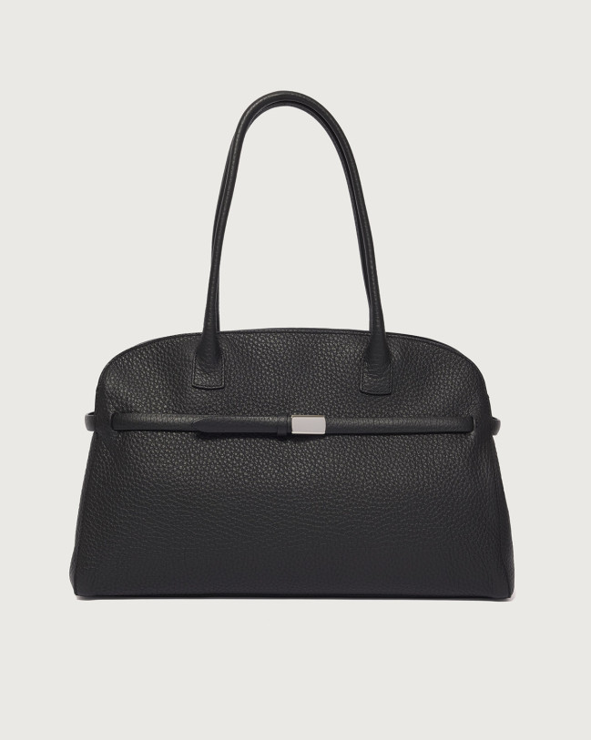 Orciani Borsa Aura Soft Large a spalla in pelle martellata con tracolla Pelle martellata NERO