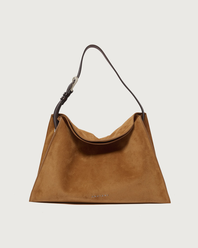 Orciani Borsa Trinity Peach Midi a spalla in suede e cuoio Cuoio, Pelle scamosciata CAMMELLO