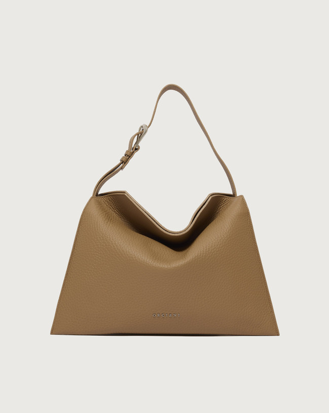 Orciani Borsa Trinity Soft Midi a spalla in pelle martellata Pelle martellata BISCOTTO
