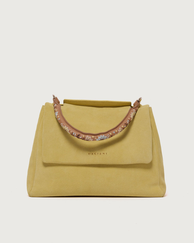 Orciani Borsa Sveva Peach Flowers Midi a spalla in suede con tracolla Pelle scamosciata CEDRO