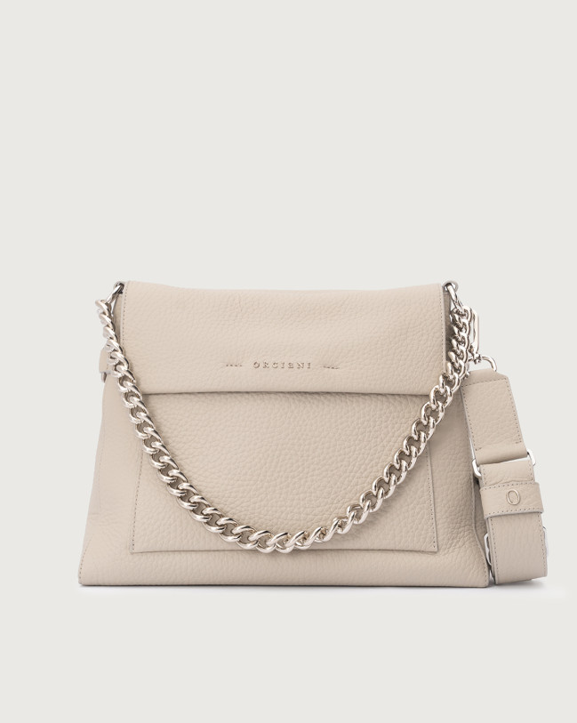 Orciani Borsa a spalla Missy Soft in pelle con catena e tracolla Pelle martellata ARGILLA