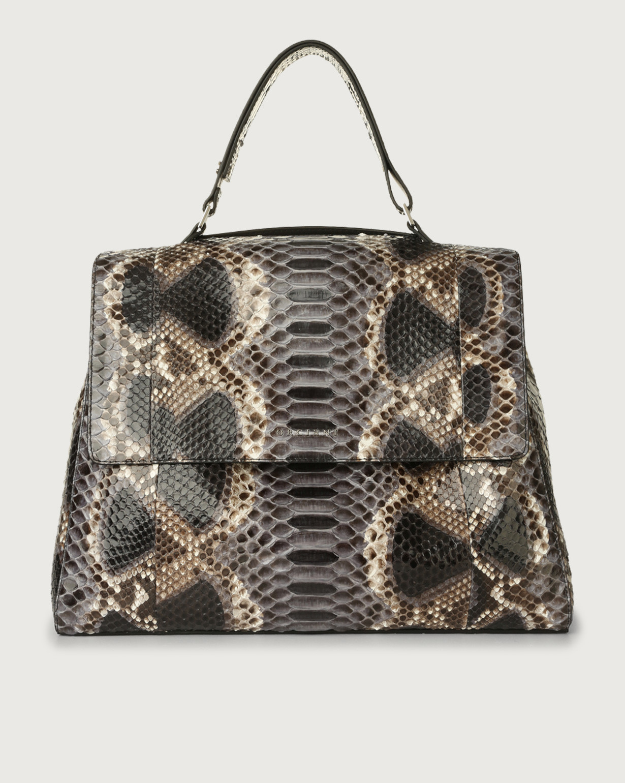 ORCIANI | Borsa a spalla grande Sveva Naponos in pitone con tracolla GRIGIO  | Shop online