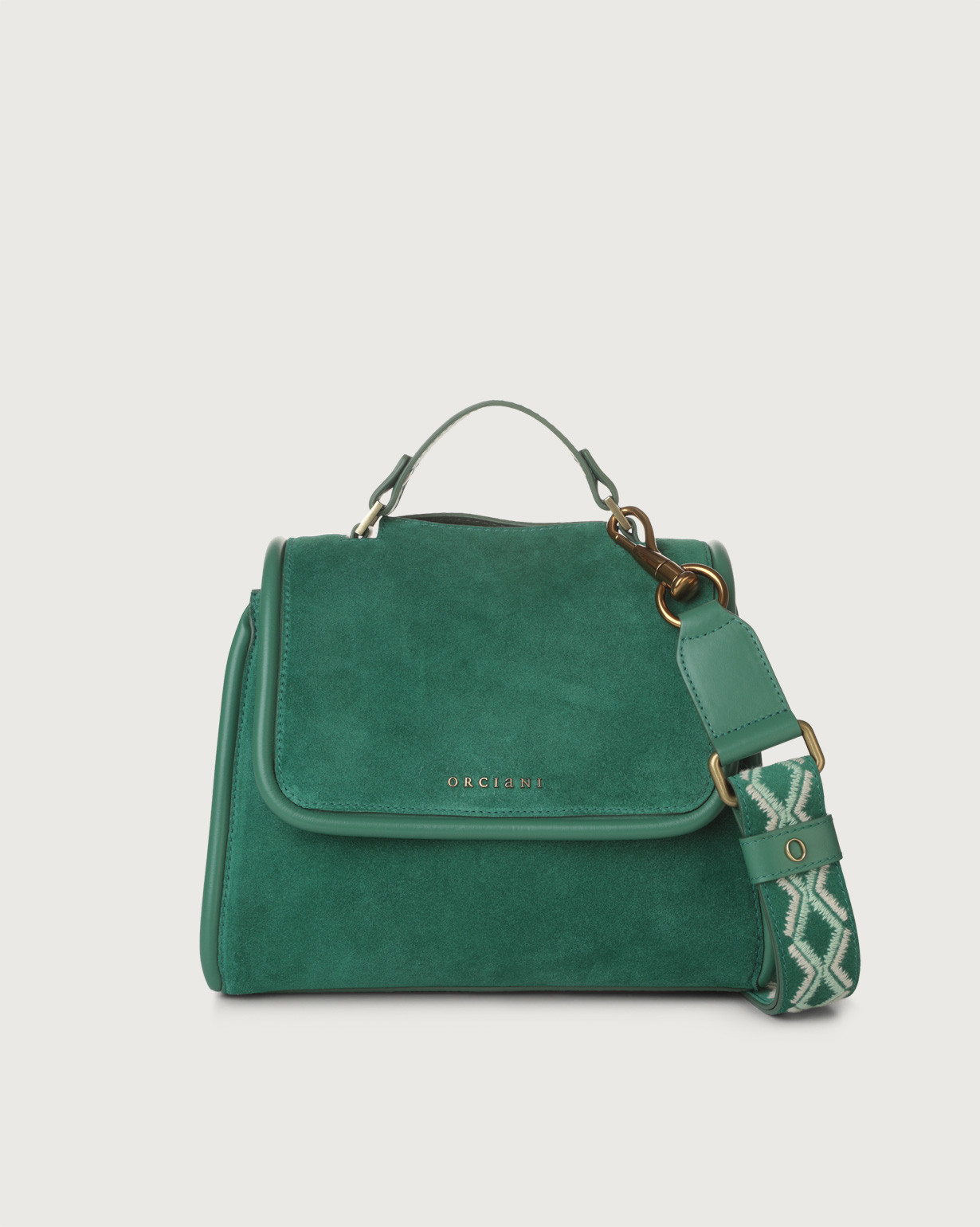 Orciani Borsa a mano piccola Sveva Naif Bold in suede con tracolla colore TRIFOGLIO
