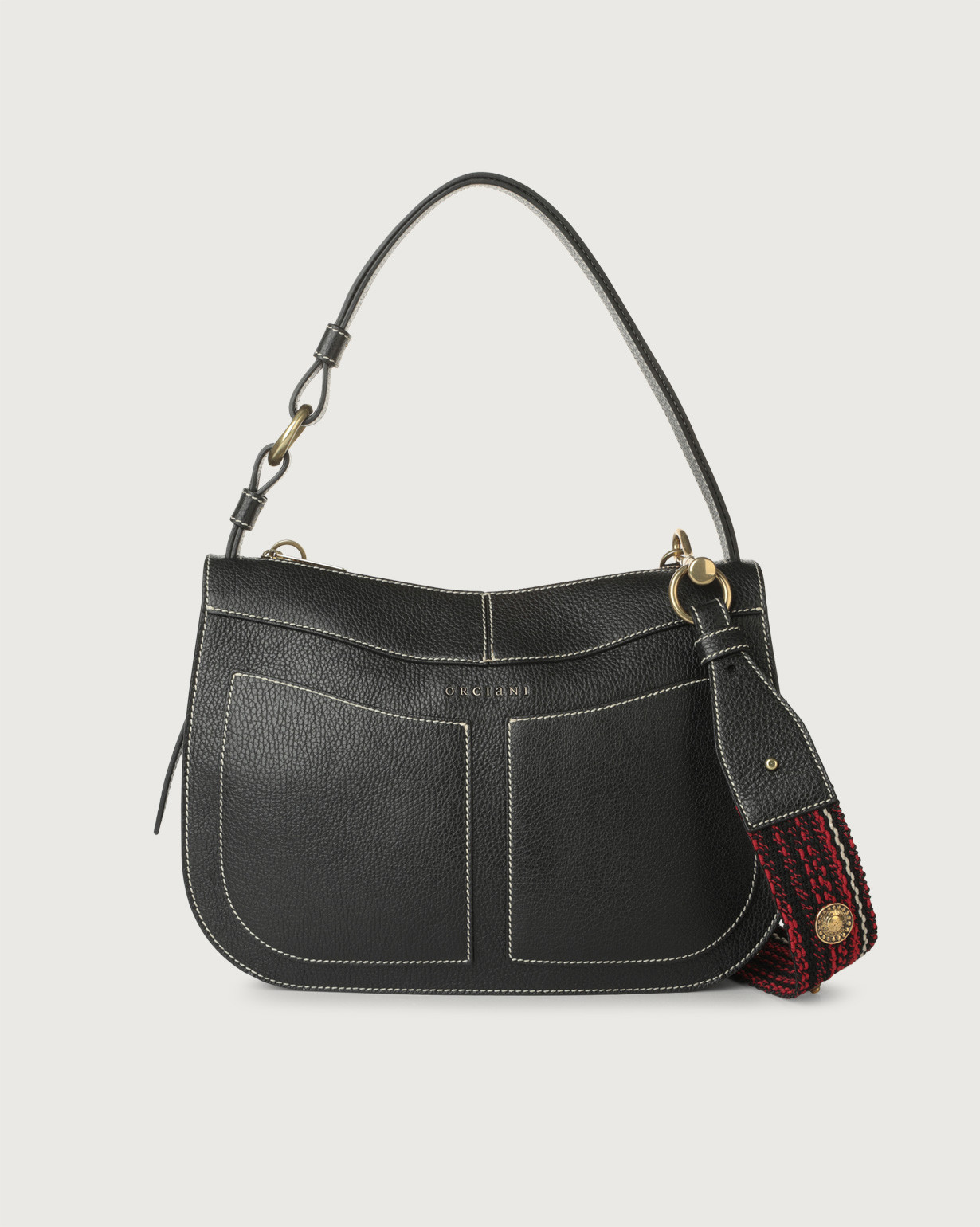 ORCIANI | Borsa a spalla media Ginger Fanty black in pelle con tracolla  NERO | Shop online
