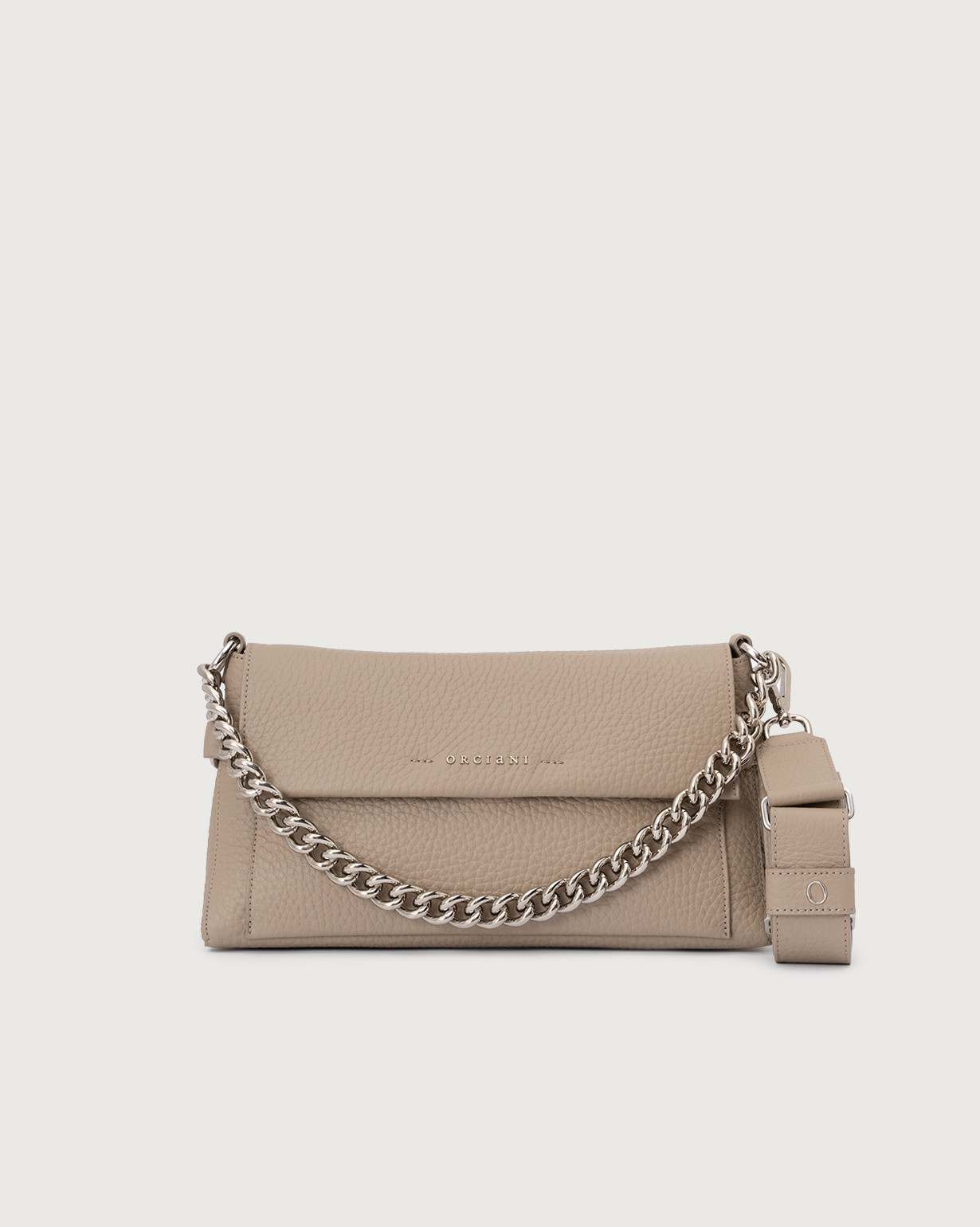Orciani Borsa a spalla Missy Longuette Soft in pelle con catena e tracolla colore CONCHIGLIA