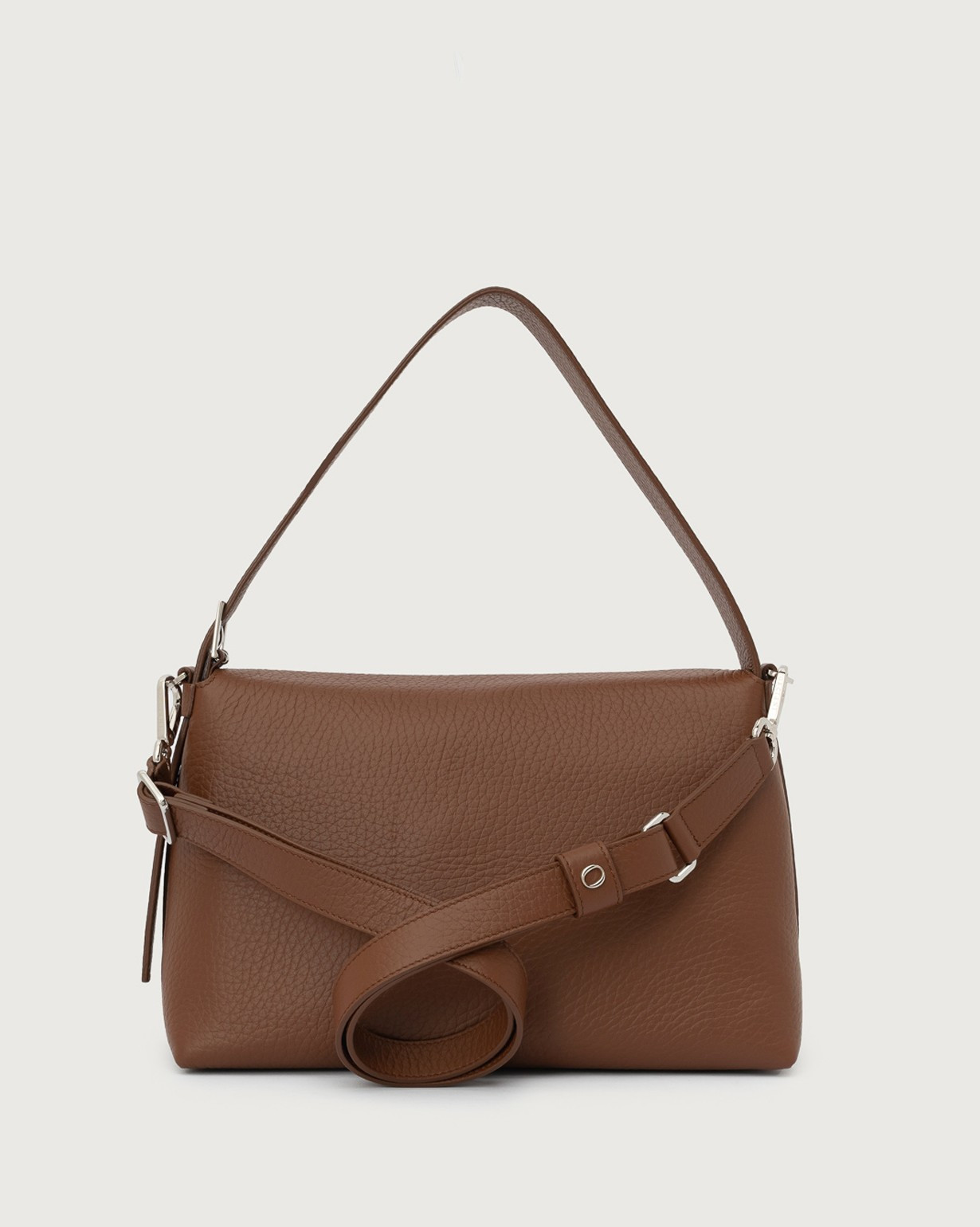 Orciani Borsa a spalla Nana Soft in pelle martellata con tracolla colore CARRUBA