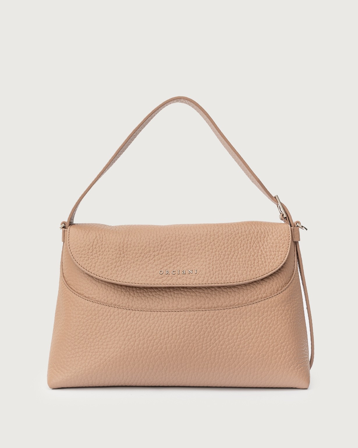 Orciani Borsa a spalla Nana Soft in pelle martellata con tracolla colore CAMEO