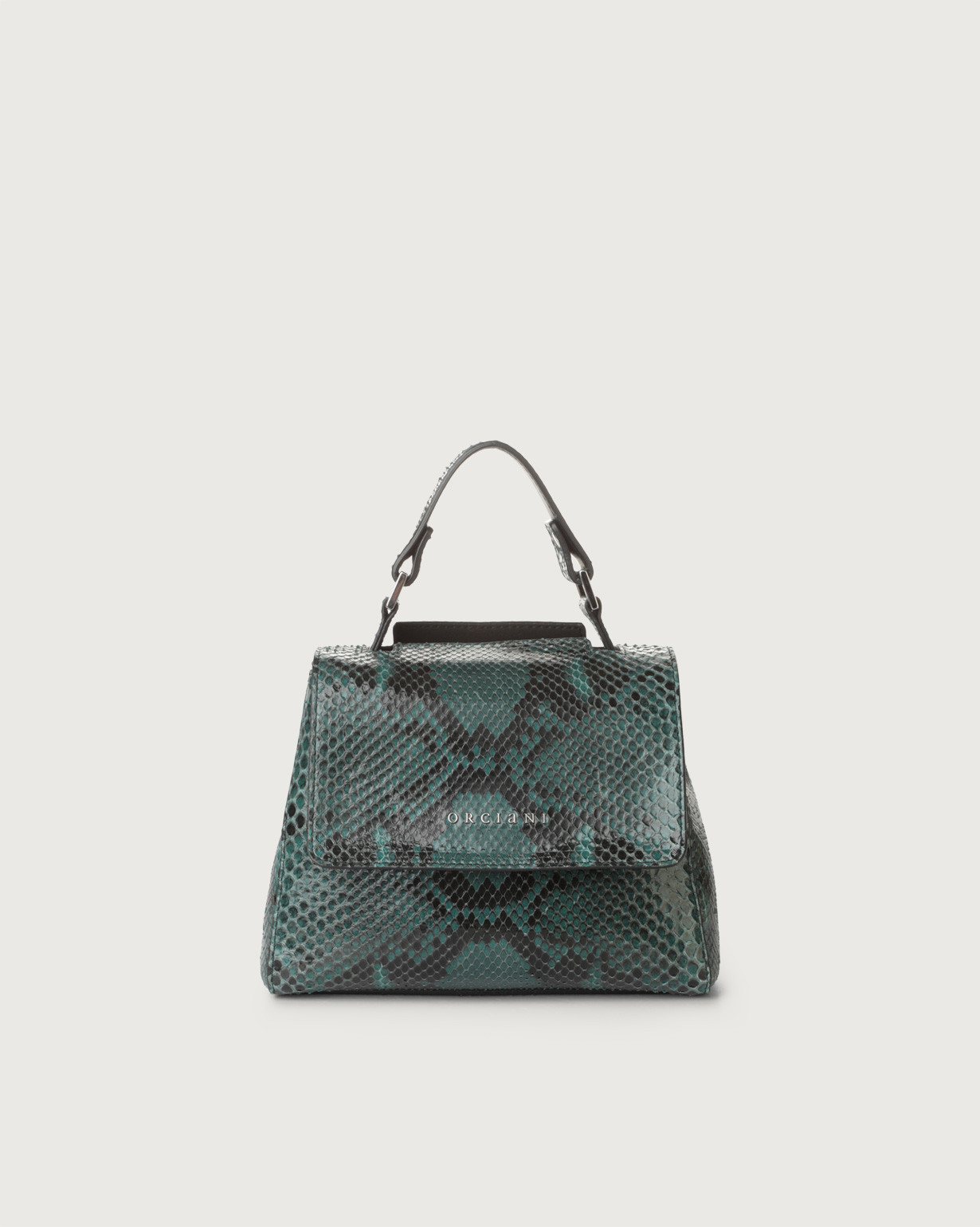 Orciani Borsa a mano mini Sveva Diamond in pitone con tracolla colore PETROLIO